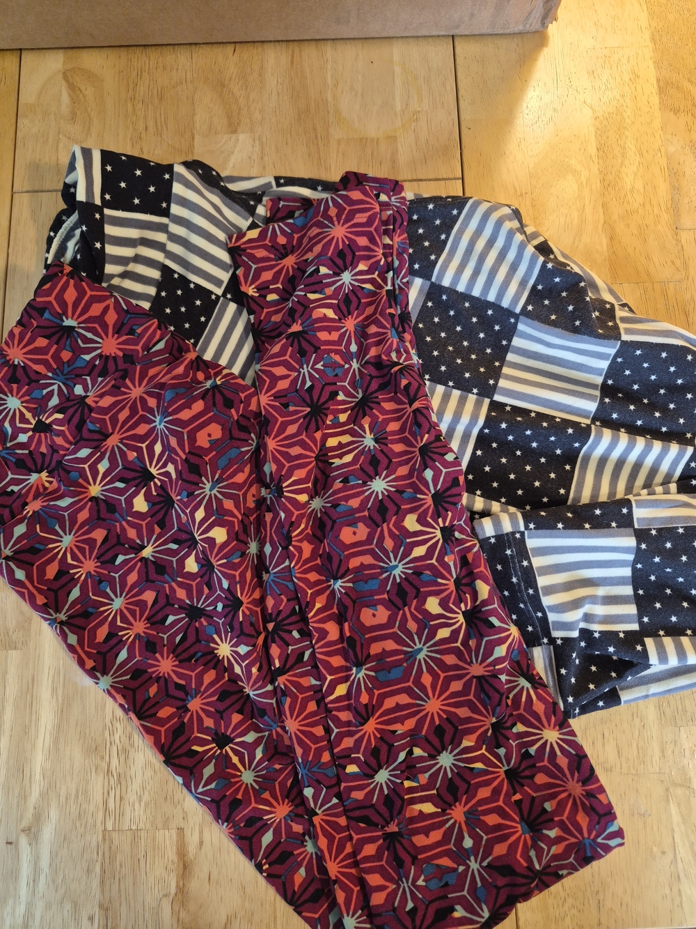 LuLaRoe Multicolor Geometric & Patchwork Leggings - Red, Navy, White (2 Pairs)
